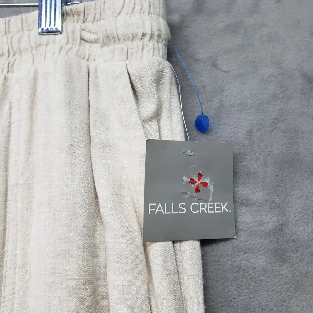 Falls Creek Womens 1X Beige Linen Blend Lounge Pants Wide Leg Drawstring NWT - Picture 11 of 15